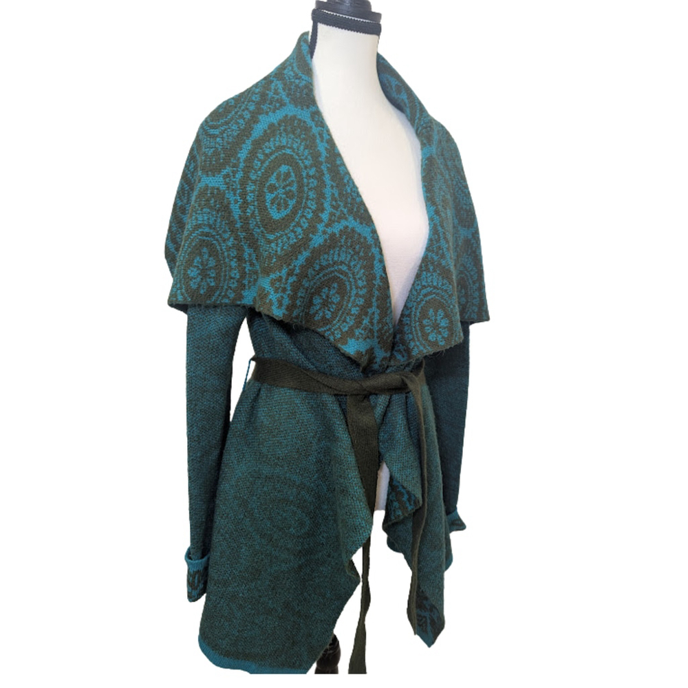 Buffalo David Bitton Teal Knit Wrap Sweater | Boho Artisan Cabincore Layer | M